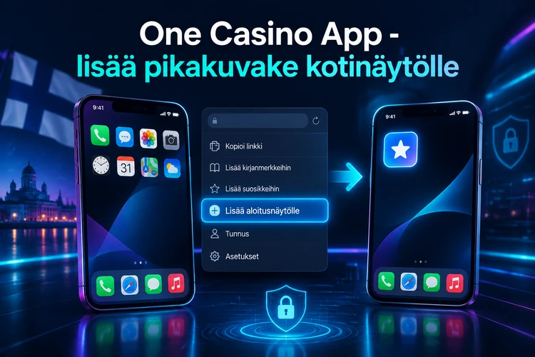 One Casino App - lisää pikakuvake kotinäytölle